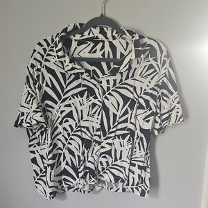 Zara Black and White Leaf Print Button Down Shirt